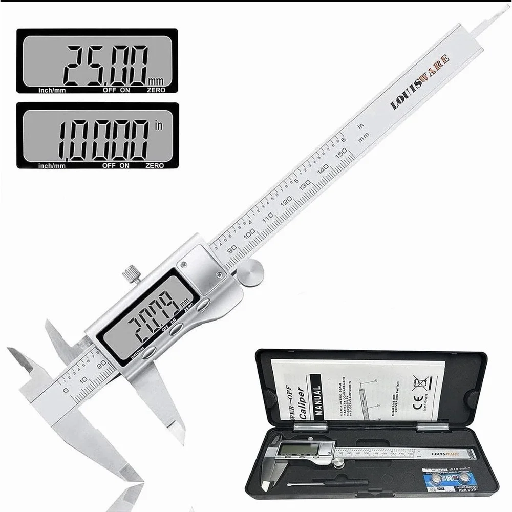LOUISWARE Digital‎ Vernier Caliper, Stainless Steel 150mm/0-6 inch